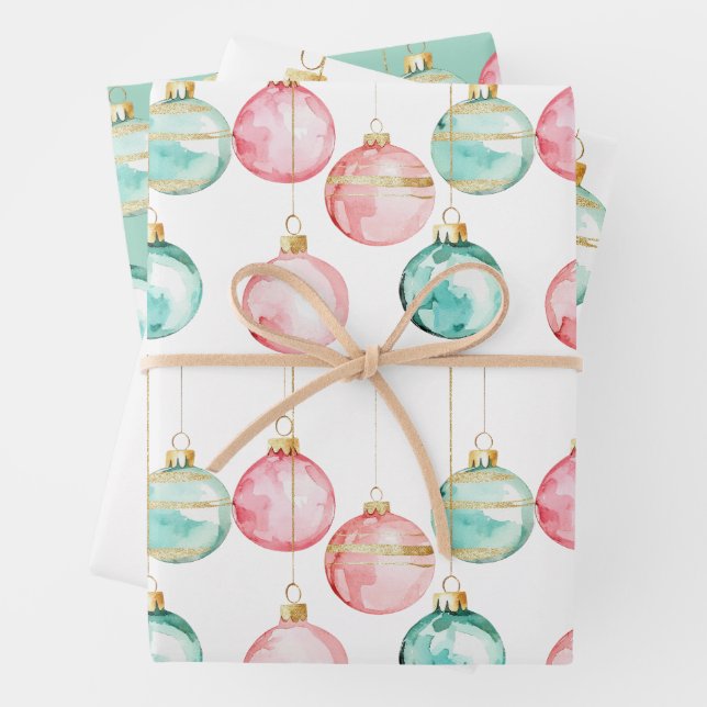 Chic White Mint Pink Gold Weihnachtsschmuck Geschenkpapier Set (Beispiel)