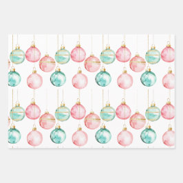 Chic White Mint Pink Gold Weihnachtsschmuck Geschenkpapier Set