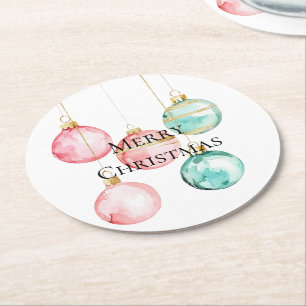 Chic White Mint Pink Gold Weihnachtsschmuck Runder Pappuntersetzer