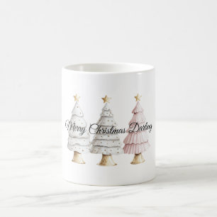 Chic White Mint Pink Weihnachtsbaumen Kaffeetasse