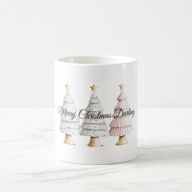 Chic White Mint Pink Weihnachtsbaumen Kaffeetasse (Mittel)