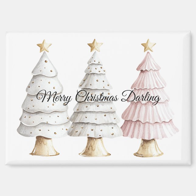 Chic White Mint Pink Weihnachtsbaumen Magnet (Vorderseite)