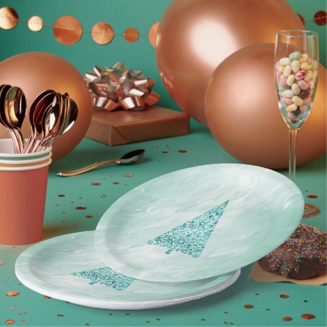 Chic White Mint Weihnachtsbaum Pappteller (Multi)
