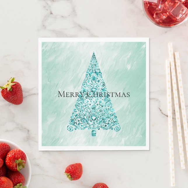 Chic White Mint Weihnachtsbaum Serviette (Beispiel)