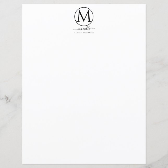 Chic White Monogram Black Stationery (Vorderseite)