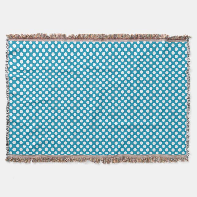 Chic White on Blue Jumbo Polka Dots Throw Blanket Decke (Vorderseite)