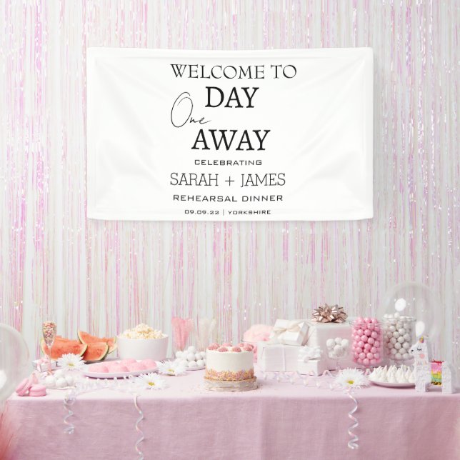 Chic White One Day Away Probe Dinner Hochzeit Banner (Party)