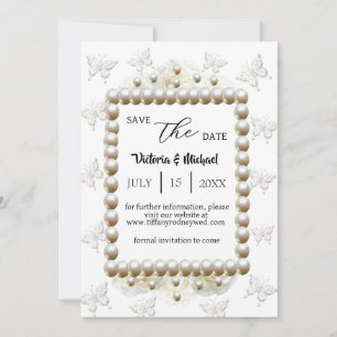 Chic White Pearl Butterfly Hochzeit Rett-The-Date Einladung