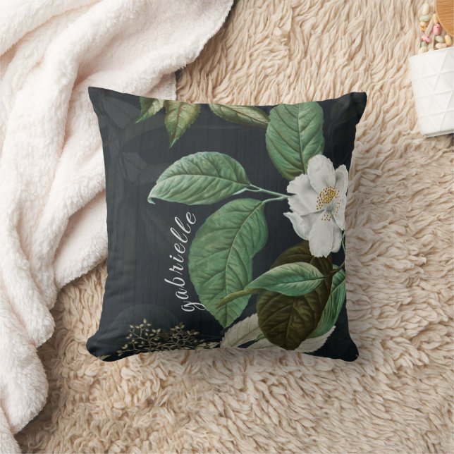 Chic White Peony on Black Personalisiert Kissen (Decke)