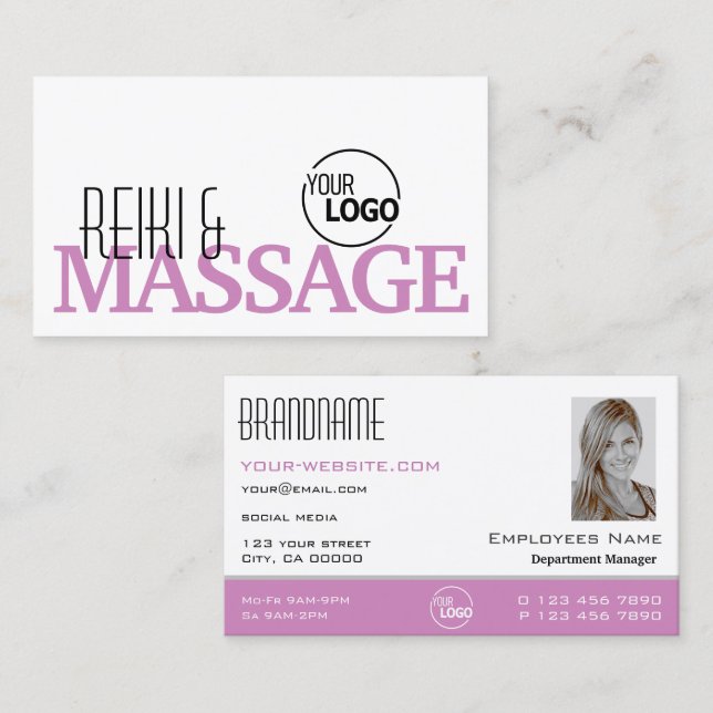 Chic White Pink Stilvoll mit Logos und Foto Visitenkarte (Vorne/Hinten)