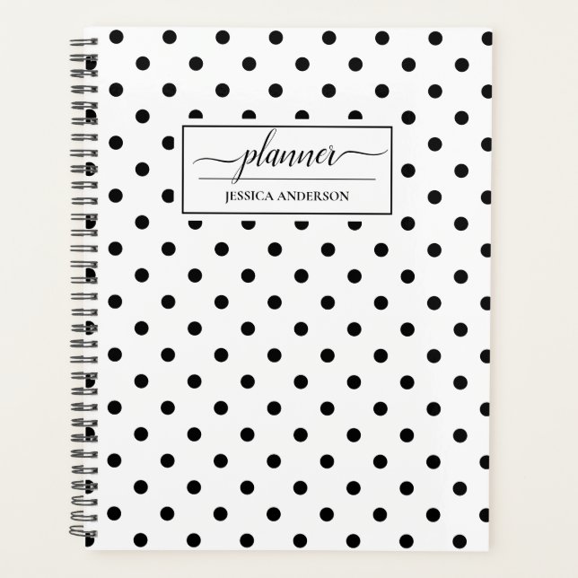 Chic White Polka Dots Muster Planer (Vorderseite)