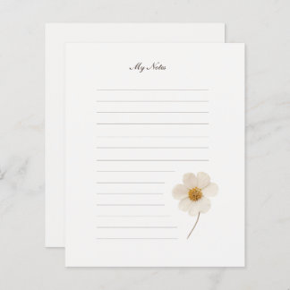 Chic White Pressure Blume I Lined Stationery Paper