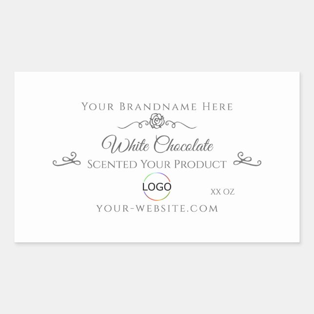 Chic White Product Label Silver Frame mit Logo Rechteckiger Aufkleber (Vorderseite)