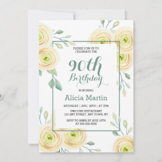 Chic White Rose Eukalyptus Greenery 90. Geburtstag Einladung