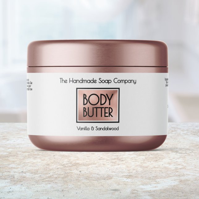 Chic White, Rose Gold, Black Body Butter Jar label Wasserflaschenetikett (Von Creator hochgeladen)