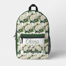 Chic White Roses Bedruckter Rucksack