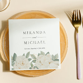 CHIC WHITE ROSES BLUME Botanisches Monogramm Serviette