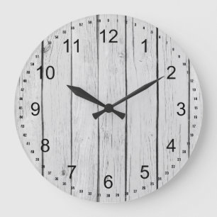 Chic White Rustic Imitats Wood Große Wanduhr