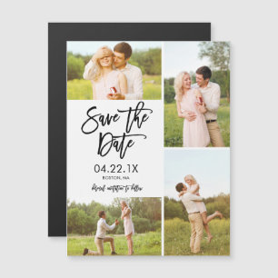 Chic White Save the Date 4-Foto Collage Magnet