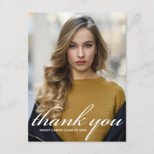 Chic White Script 2024 Abschluss Foto Vielen Dank Postkarte