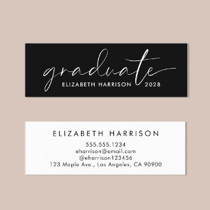 Chic White Script Black Abschluss Name Mini Visitenkarte
