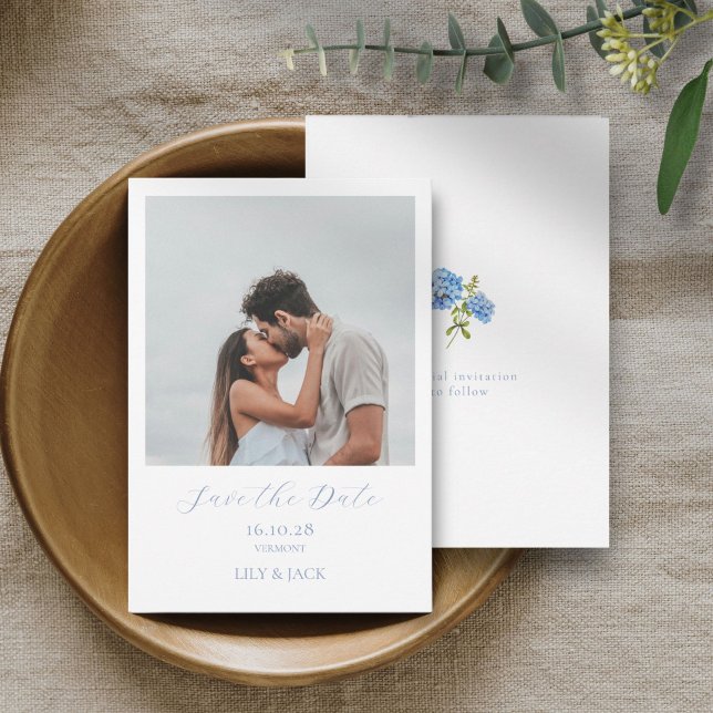 Chic White Script Couple Foto Save the Date Card (Von Creator hochgeladen)