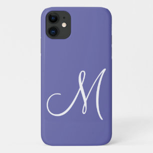 Chic White Script Initial Periwinkle Case-Mate iPhone Hülle