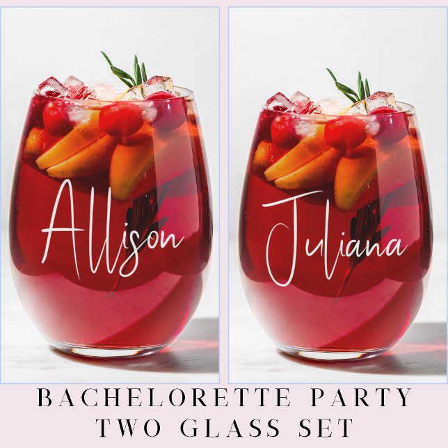 Chic White Script Junggeselinnen-Abschied Wedding Weinglas Ohne Stiel (Von Creator hochgeladen)