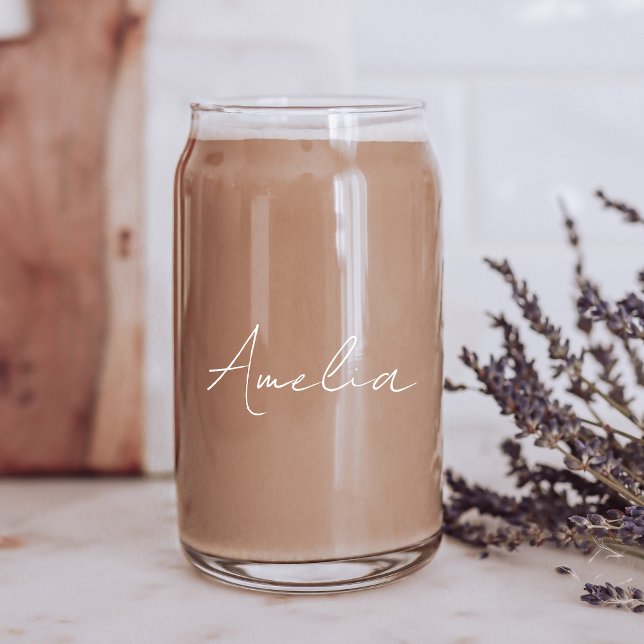 Chic White Script Monogram Dosenglas (Von Creator hochgeladen)