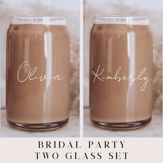 Chic White Script Monogram Junggeselinnen-Abschied Dosenglas (Von Creator hochgeladen)