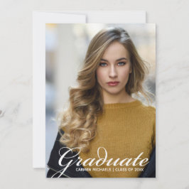 Chic White Script Overlay Graduate Foto Ankündigung