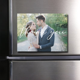 Chic White Script Wedding Foto Danke Magnet