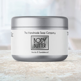 Chic White, Silver, Black Body Butter Jar label Wasserflaschenetikett