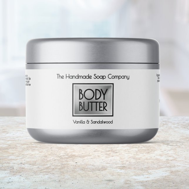 Chic White, Silver, Black Body Butter Jar label Wasserflaschenetikett (Von Creator hochgeladen)