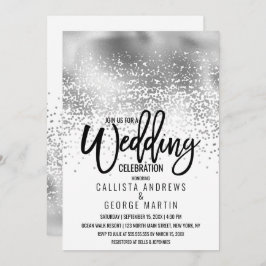 Chic White Silver Foil Confetti Ombre Wedding Einladung