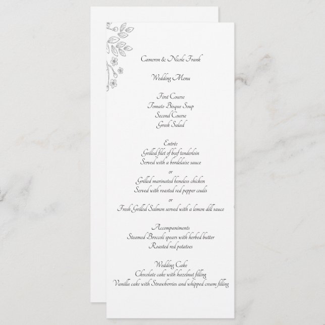 Chic White Silver Foil Floral Empfang Card Einladung (Vorne/Hinten)