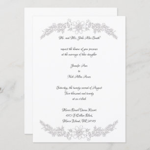 Chic White Silver Foil Floral Hochzeit Einladung