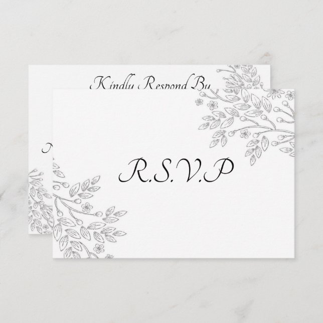 Chic White Silver Foil Floral RSVP Card Einladung (Vorne/Hinten)