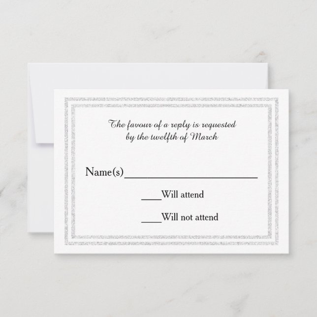 Chic White Silver Glittered Trim - RSVP Card (Vorderseite)