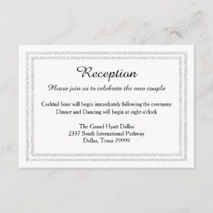 Chic White Silver Glitzer Trim-Empfang Invition Begleitkarte