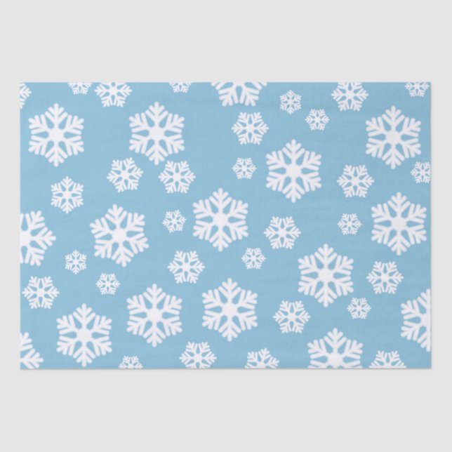 Chic White Snowflakes Nordic Pattern on Ice Blue Seidenpapier (Vorderseite)