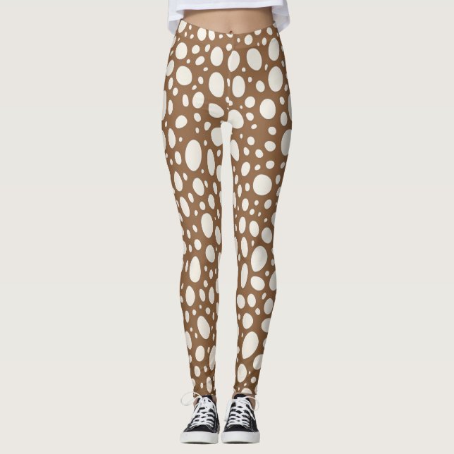 Chic White & Tan Polka Dot Stilvoll Leggings (Vorderseite)