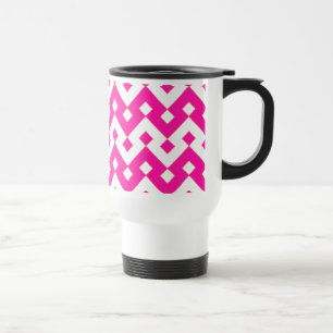Chic White Travel Mug, Candy Pink Geometric Reisebecher