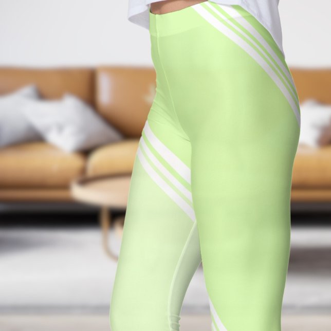 Chic White unter Blassgrün Banded Print Leggings (Chic White under Pale Green Banded Print Leggings)