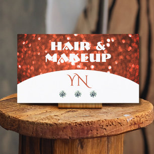 Chic White Vermilion Red Sparkle Glitzer Monogram Visitenkarte