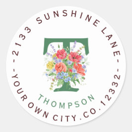Chic Wild Blume Monogram Circle Address Label Runder Aufkleber