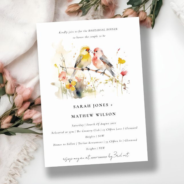 Chic Wild Botanical Love Birds Probe Dinner Einladung (Von Creator hochgeladen)