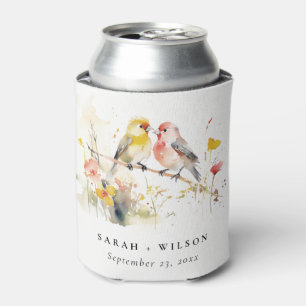 Chic Wild Botanical Watercolor Love Birds Wedding Dosenkühler