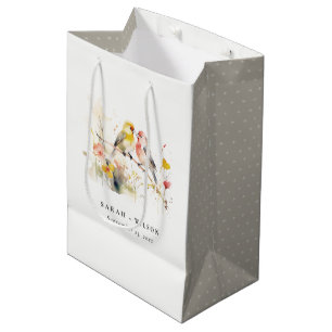 Chic Wild Botanical Watercolor Love Birds Wedding Mittlere Geschenktüte