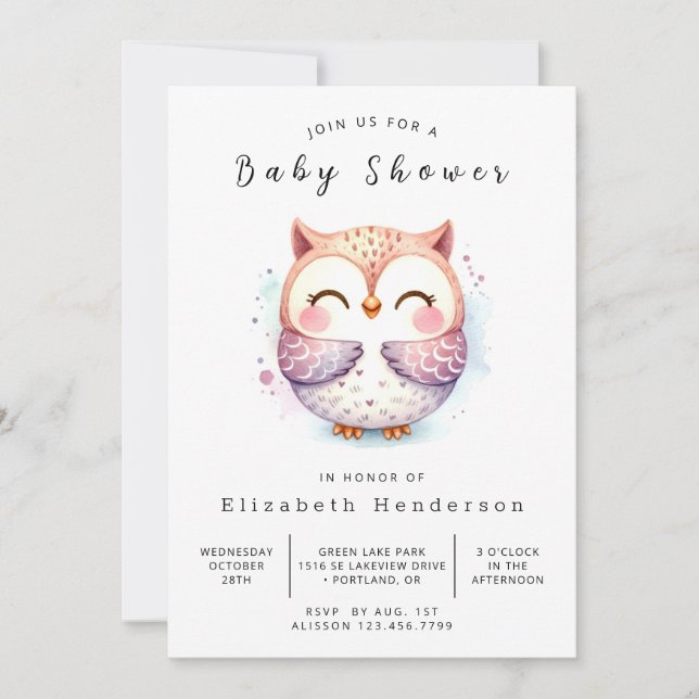 Chic Wild Owl Baby Dusche Einladung (Vorderseite)